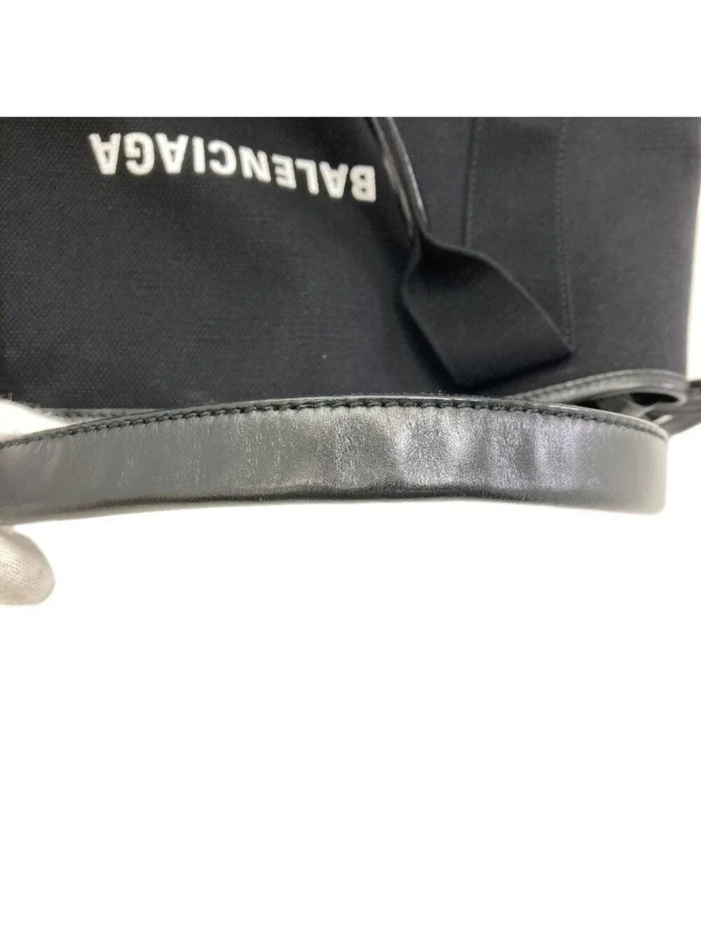 Balenciaga Navy Cabas Handbag Canvas Leather